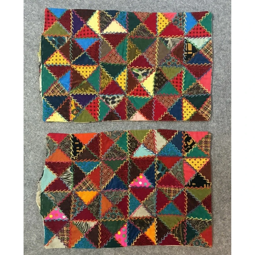 Vintage Crazy Quilt Patchwork Pillow Sham Cover Throw Set Cottagecore Top Boho